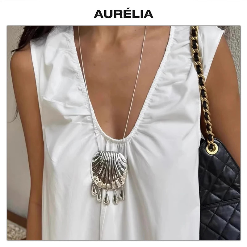 Fashion Shell Gold Silver Tassel Large Pendant Necklace Woman Unique High Quality Jewelry Trend 250805