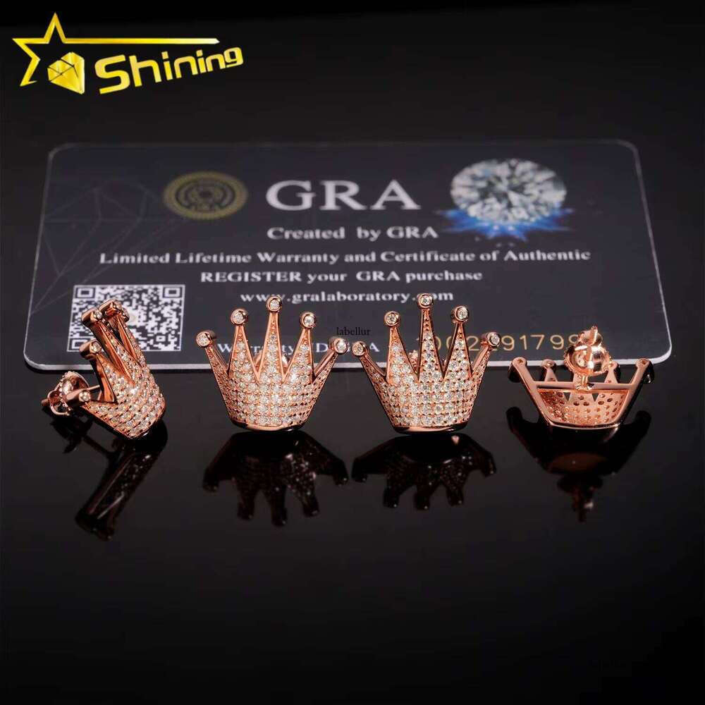 Hip Hop Jewelry Crown Rose Gold Big Earrings Vvs Moissanite Gra Certified Dia Sterling Sier Hies for Men