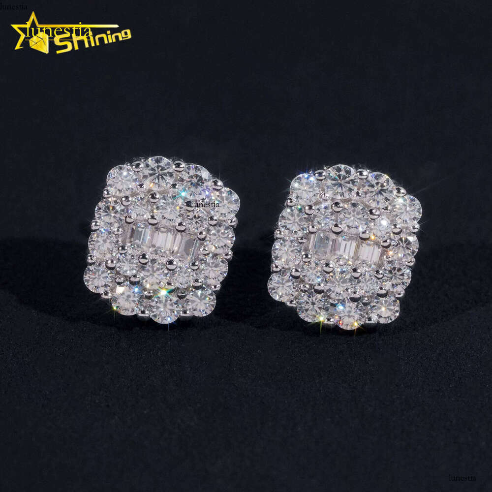 Promotion Price Pass Dia Tester GRA Certified Fully Iced Out Hip Hop Sier Jewelry Baguette Moissanite Stud Earrings