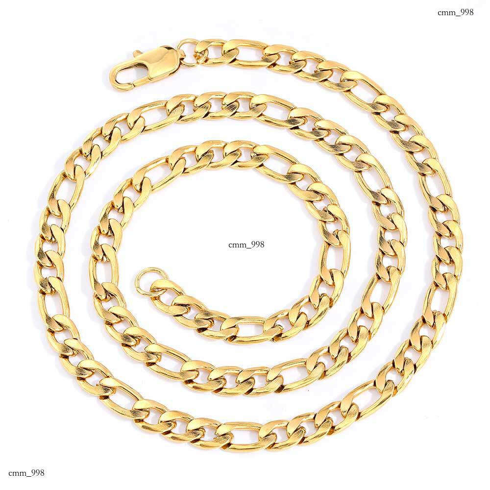 Titanium Japanese Style Buckle Figaro Chain Sterling Silver Men's Hip Hop Gold Necklace