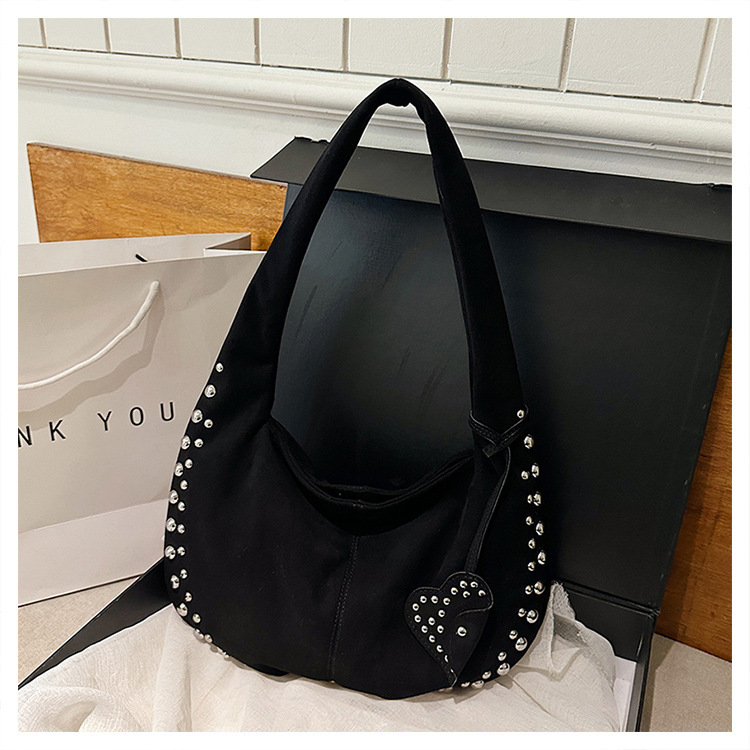 Luxury Bag 2025 Autumn Winter New Suede Women's Bag Single Shoulder Crossbody Designer Bag Rivet Matte Crescent Underarm Casual Tote Handbag