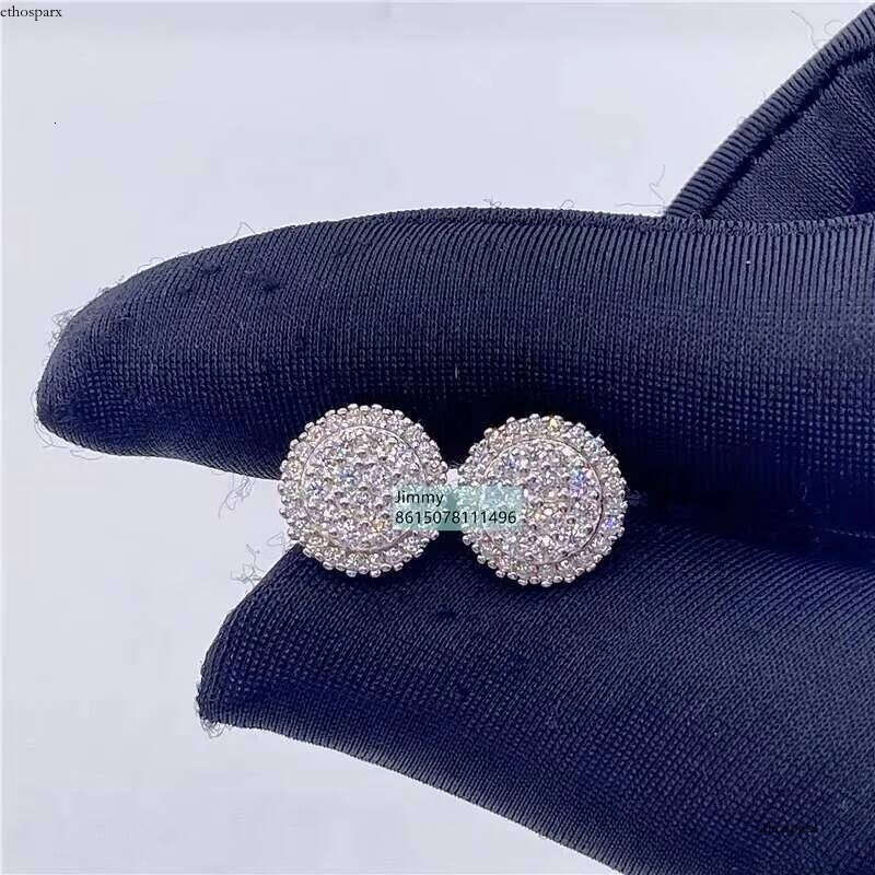Best Selling Rappe Stock Wholesale Price Sier Iced Out Jewelry Vvs Moissanite Dia Round Shape Men Stud Earrings