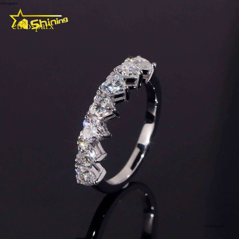 Sterling Silver Heart Shape 4mm Half Eternal Moissanite Women Ring