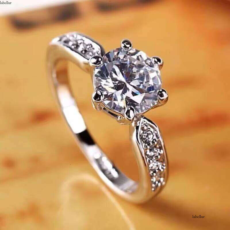 Simulated Silicon Stone Couple Rings Wedding Proposal Six-Prong Ring