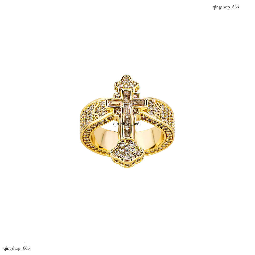 New Cross Trendy Men's Micro Pave Diamond Hip-Hop Style High-End Elegant Couple Ring