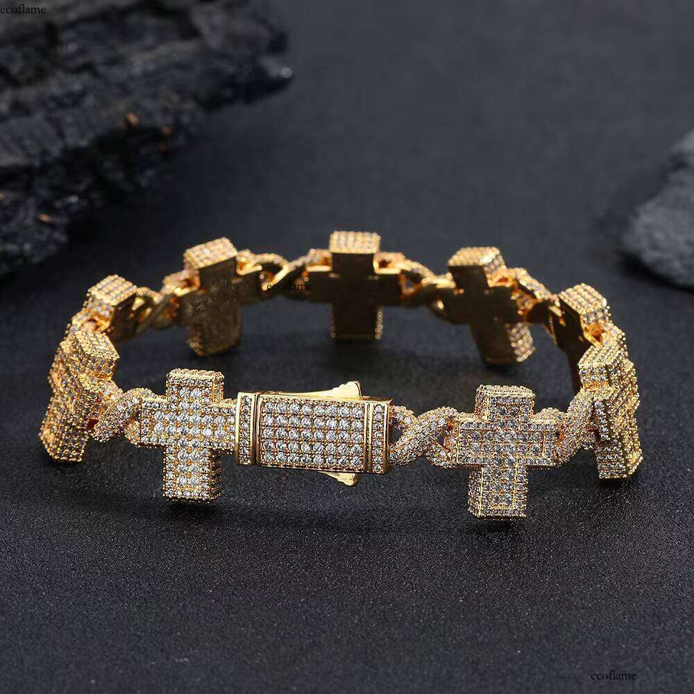 NUOYA New Design Iced Out Women's Hip Hop Jewelry Gold Plated Brass Full Dia Cross Link Chain Bracelet