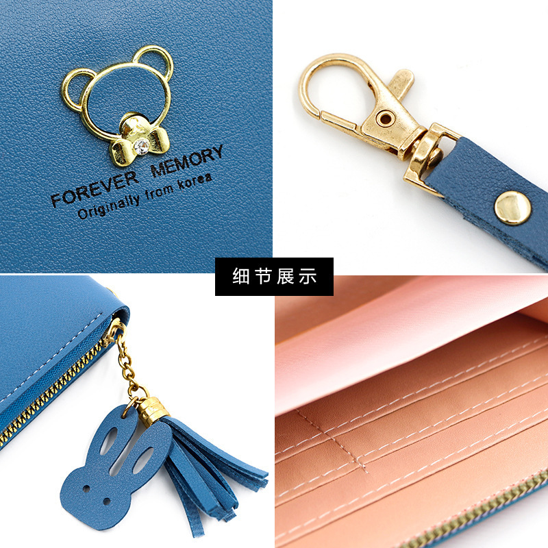 New Women's Wallet Long Zipper Bag Korean Style Girly PU Wallet Coin Luxury Bag Purse Zipper Bag Card Holder Wholesale