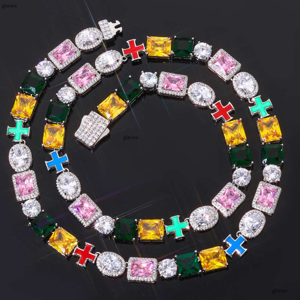 Hip-Hop Iced Out VVS Moissanite Color Chain High-End Cross Necklace Men's Jewelry
