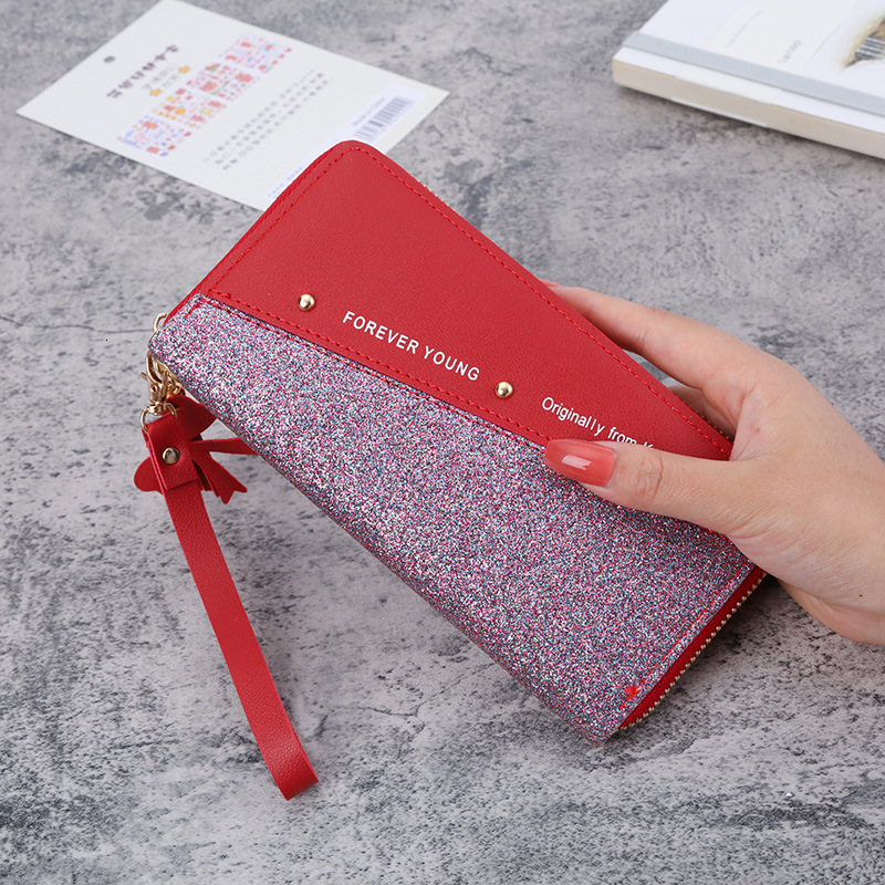 2025 New Luxury Bag Long Wallet For Women Zipper Wallet Korean Style Patchwork Color Block Tassel Versatile Card Holder Phone Bag