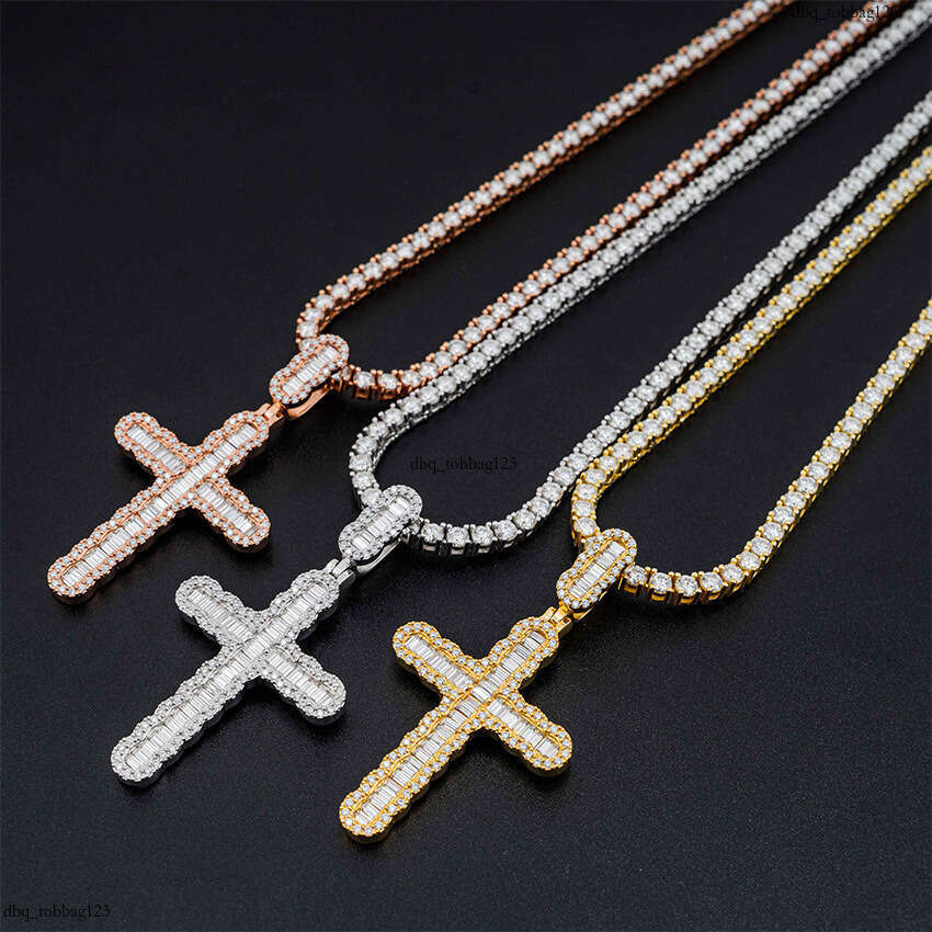 Full Iced Out VVS Inlaid Moissanite Cross Personality Hip Hop Jewelry Unisex Necklace Accessories