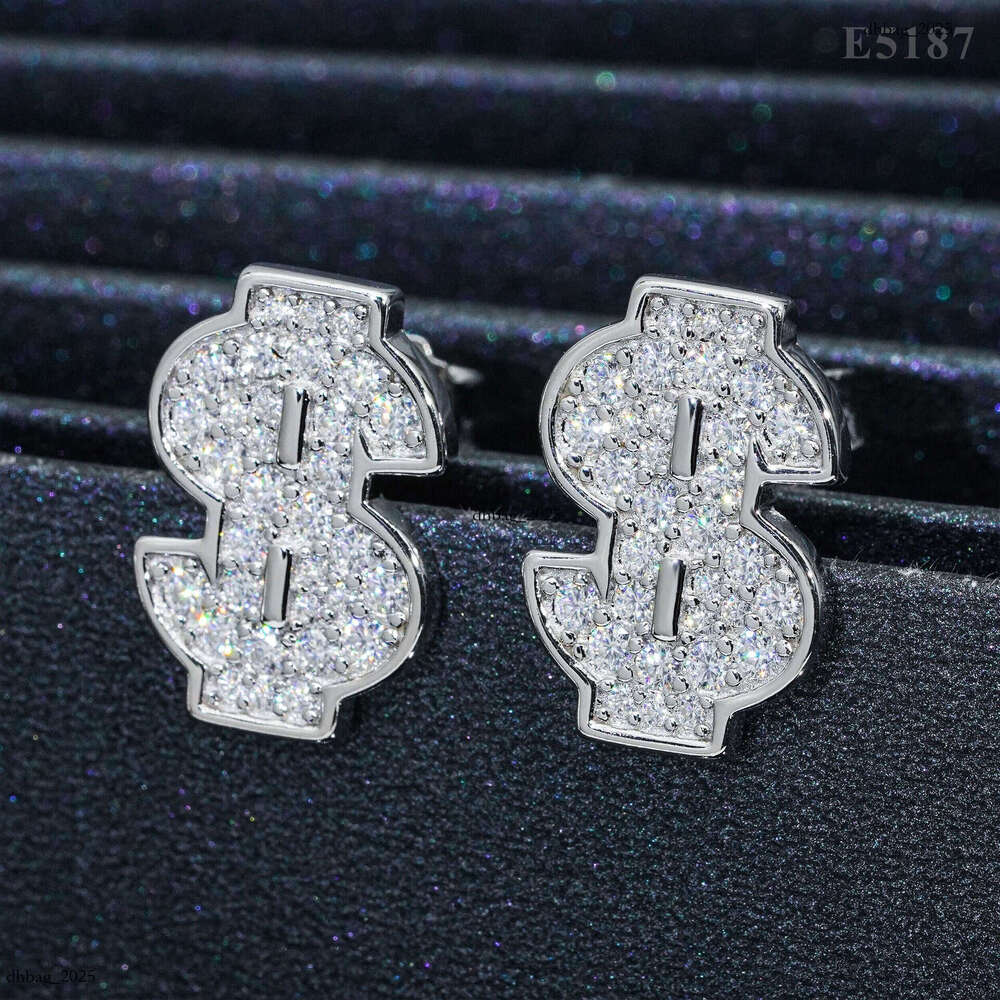 INS New Iced Out VVS Inlaid Moissanite Classic Letter Simple Stud Earrings Jewelry Wholesale