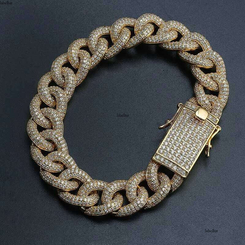 Gold Iced Out CZ Zircon Mens Cuban Link Bracelet Long Buckle Hip hop Miami Rapper Wrist Chains Curb Chain Jewelry Gifts for Boys