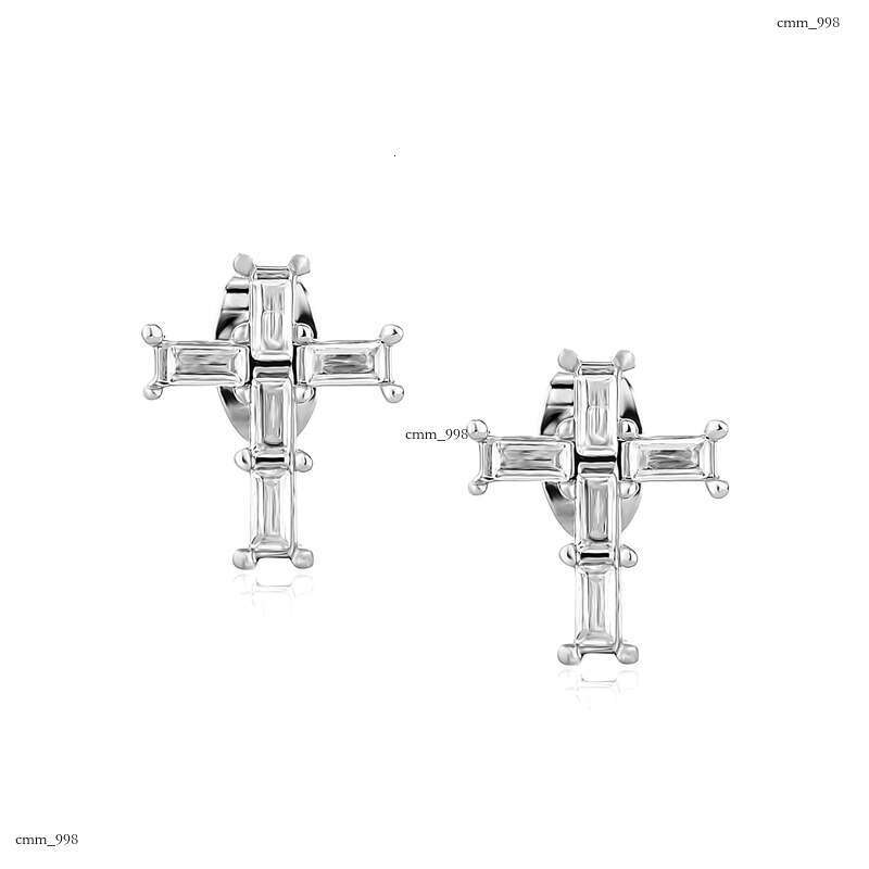 Exquisite INS Style Live Broadcast Sier Needle Heart Niche Design Cross Earrings Jewelry