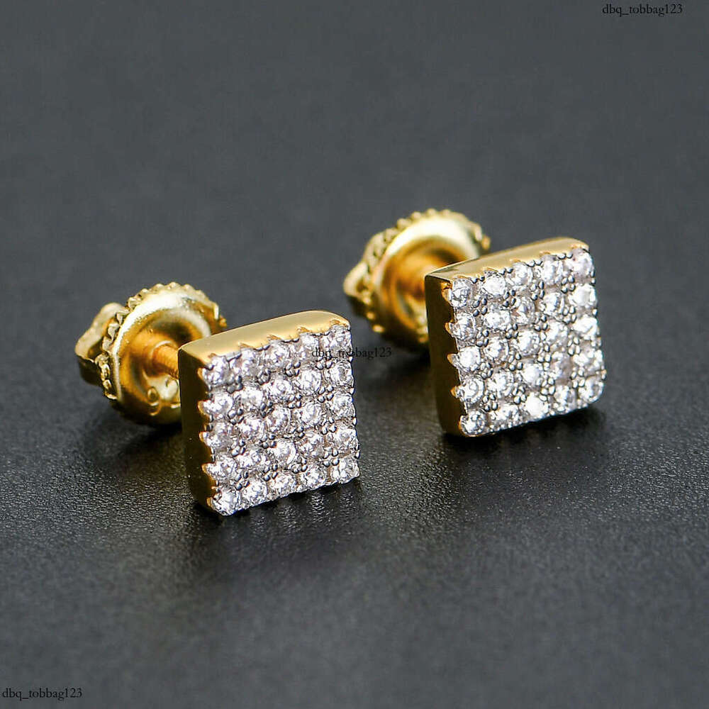 S for Men Body Pure Sier Stud Square Full Zircon Hip Hop Trendy Earrings Jewelry