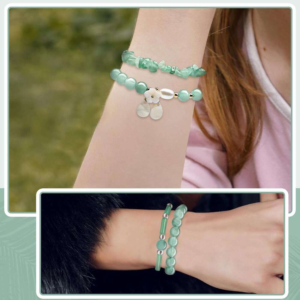 4 Pcs for Women Good Luck Wealth Green Aventurine Bracelet 8 mm Stretch Dongling Jade Beaded Spiritual Gift