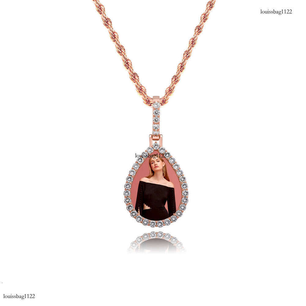 Full Dia Hip-Hop Water Drop Pendant Sterling Silver Moissanite chain Oval Memory Photo Frame Necklace Personalized DIY