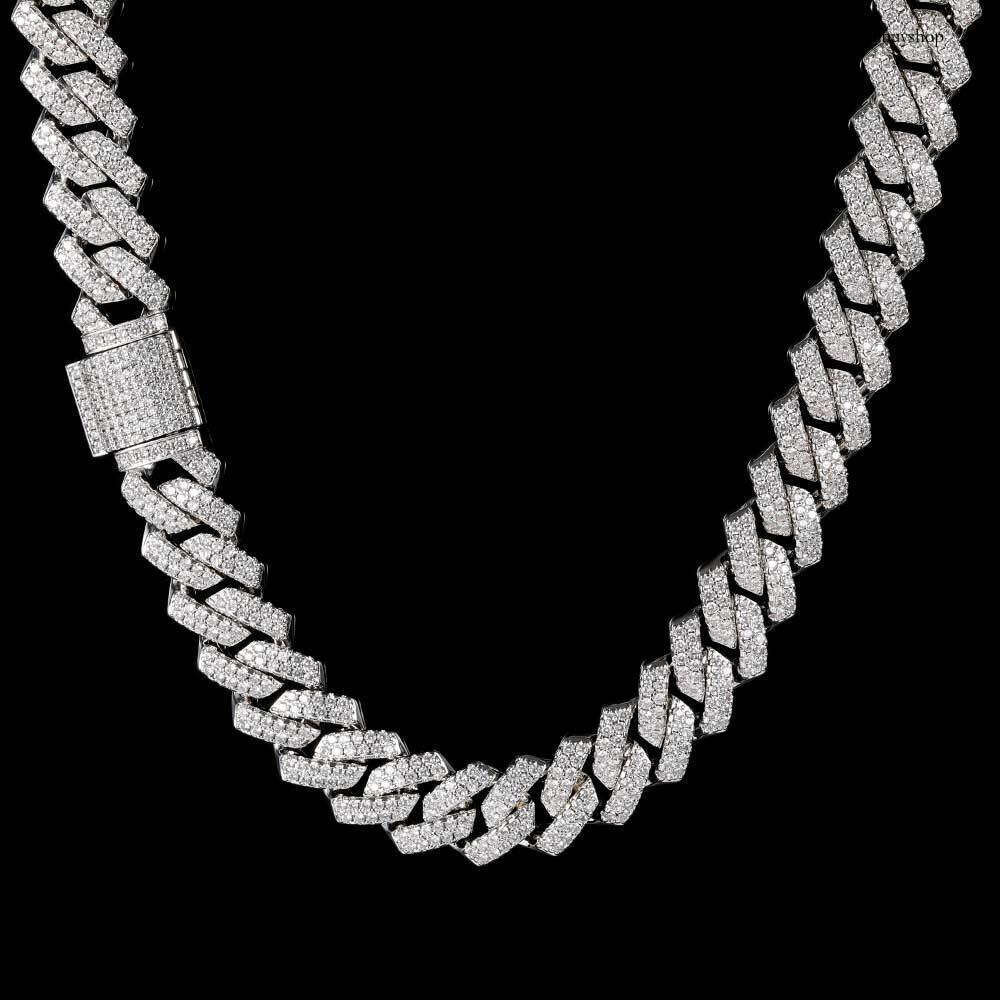 14mm Double Row Moissanite chain Rhombus Cuban Chain Trendy Full Dia Men's Necklace Jewelry