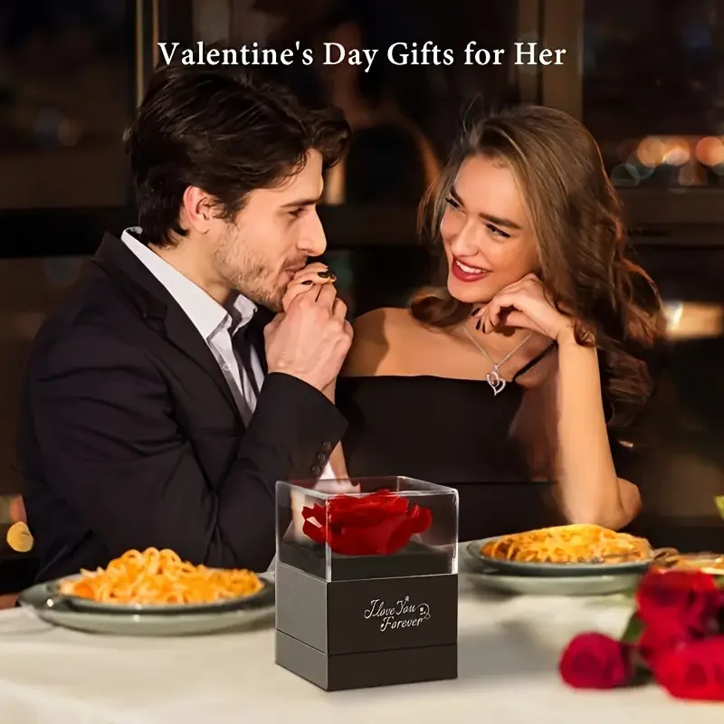 Heart-Shaped Red Rose Necklace with Gift Box - Valentines Day Anniversary Birthday Mothers Day Gift for Women Mom Wife 250805