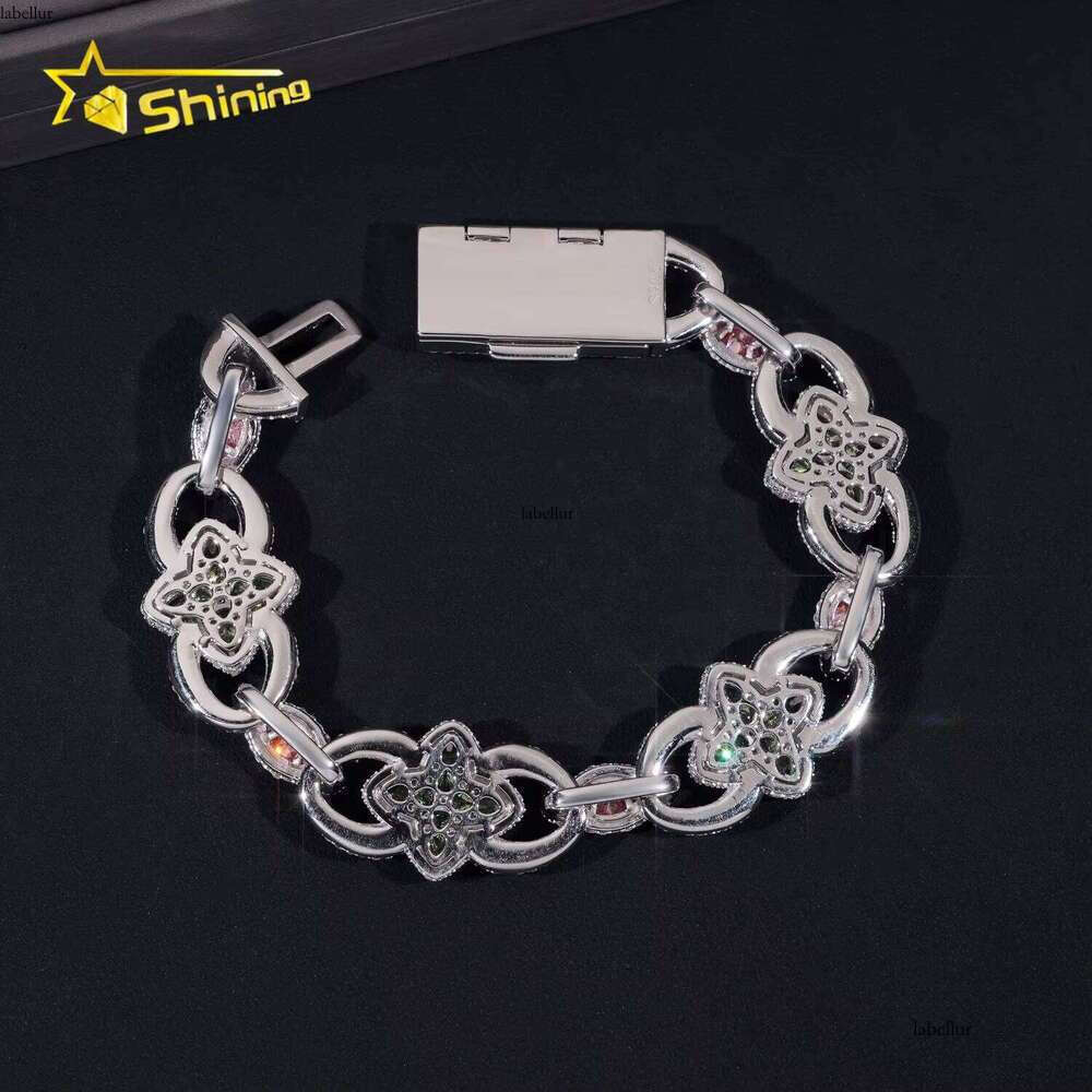 New Arrivals Iced Out Pink Blue Green Marquise Hip Hop Infinity Flower Style Sliver VVS Moissanite Bracelet Men Women