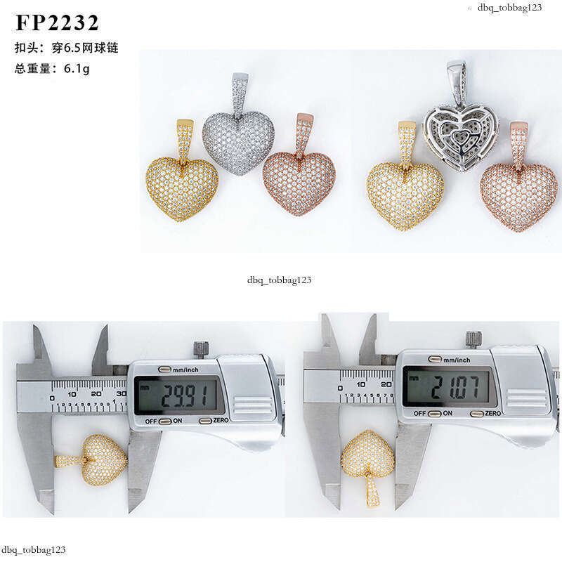 Wuzhou Heart-Shaped Pendant Sterling Silver Inlaid Moissanite chain Full Dia Hip-Hop Trendy Wearable 6.5m Necklace