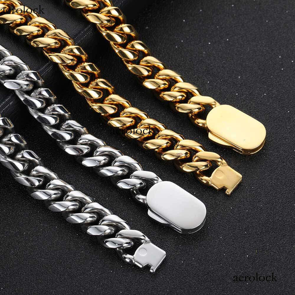 Single-Sided Spring Buckle Stainless Cuban Trendy Hip-Hop Titanium Steel Gold Men's Bracelet