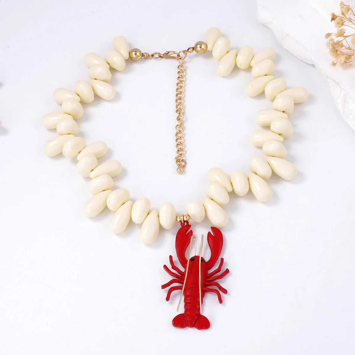 Beach Ocean Style Red Crab Animal Pendant Necklace Water Drop Beaded for Women Exaggerated Party Jewelry Hip Hop Accessories 250805