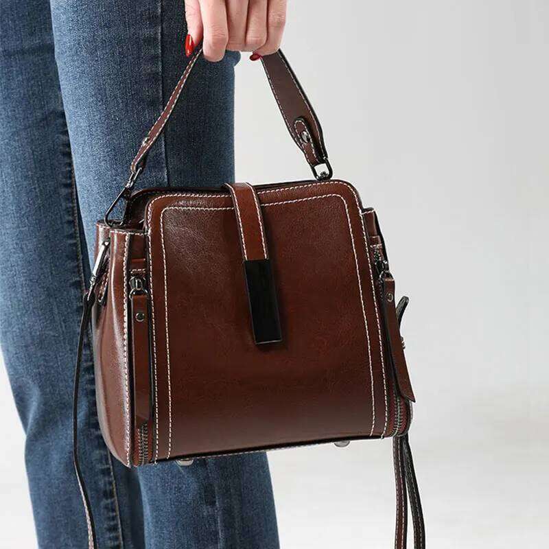 Genuine Leather Women's Vintage Designer Women Shoulder Bag New Cowhide Crossbody Bags Multifunctional Handbags