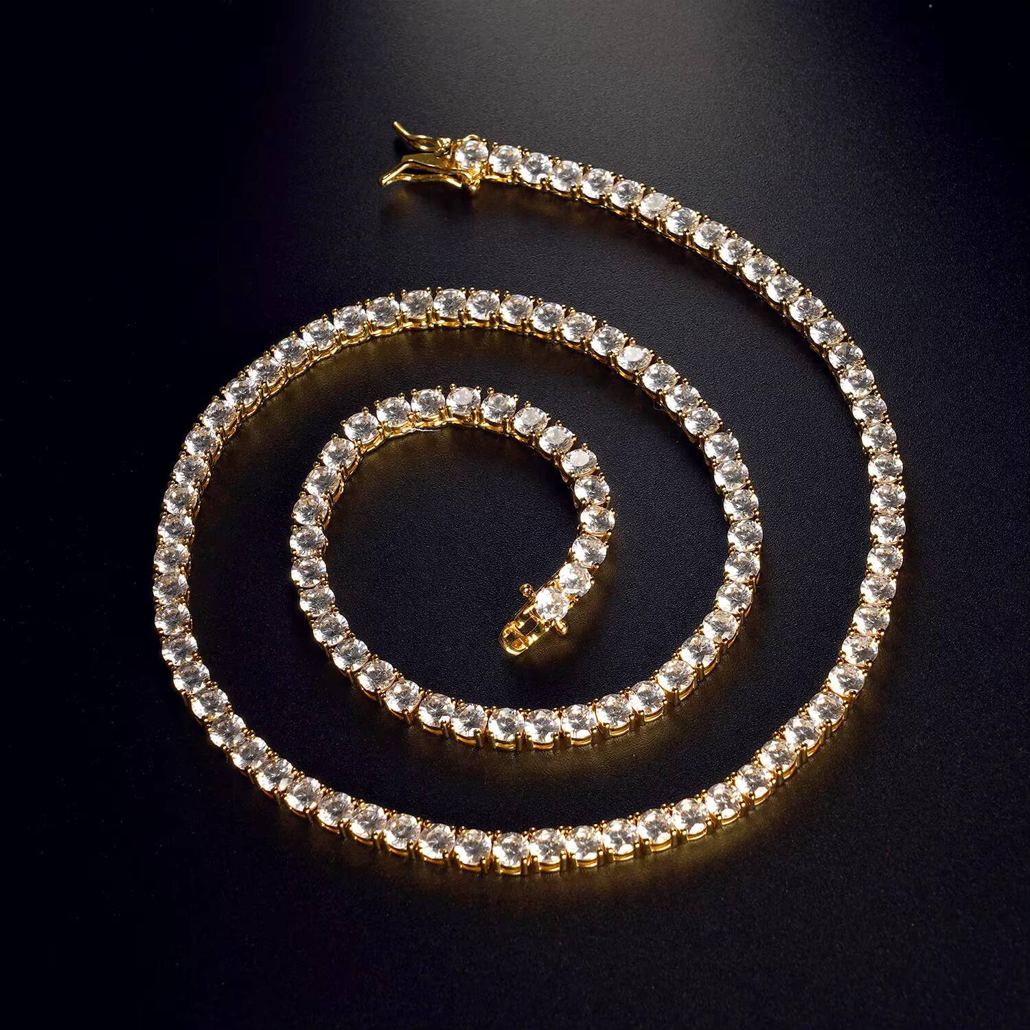 Juncheng Wholesale Custom Gold Plated Jewelry 3MM 4MM 5MM Men Women Iced Out Cubic Zirconia CZ Diamond Chain Tennis Necklace