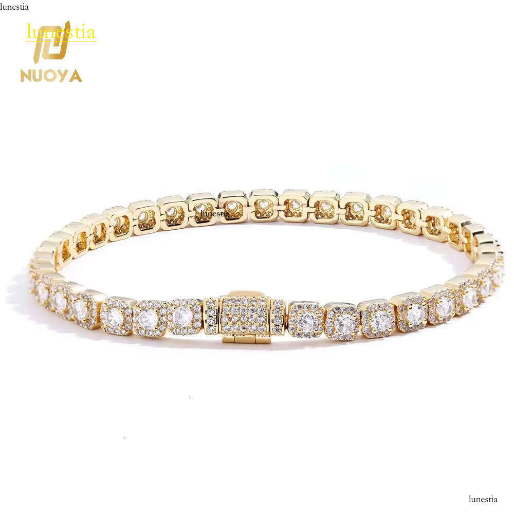 NUOYA 5mm Clustered Sier Gold Plated Iced Out Dia Hip Hop Jewelry Round Zircon Tennis Chain Bracelet