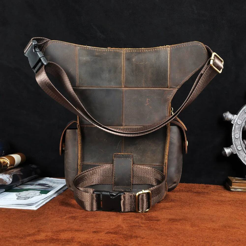 Quality Leather Design Men Multi Function Messenger Mochila Fashion Organizer Fanny Waist Belt Pack Drop Leg Bag Male 9938
