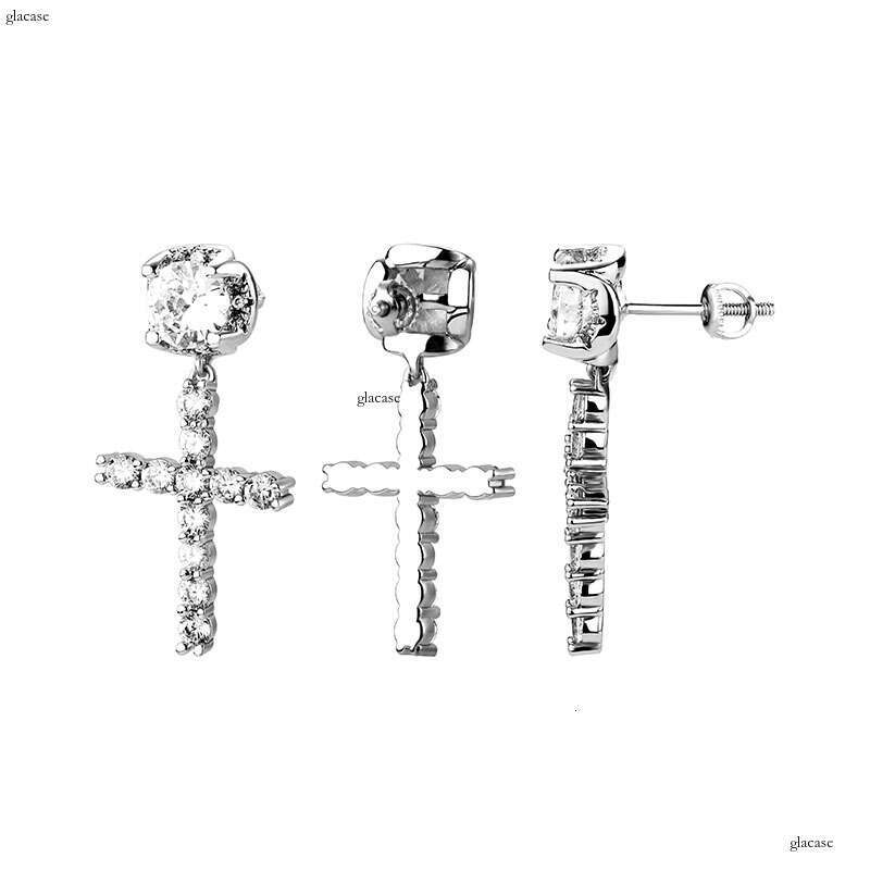 INS Hip-Hop Large Zircon CrosIced Out VVS Needle Earrings Unisex Personality Simple Ear Jewelry