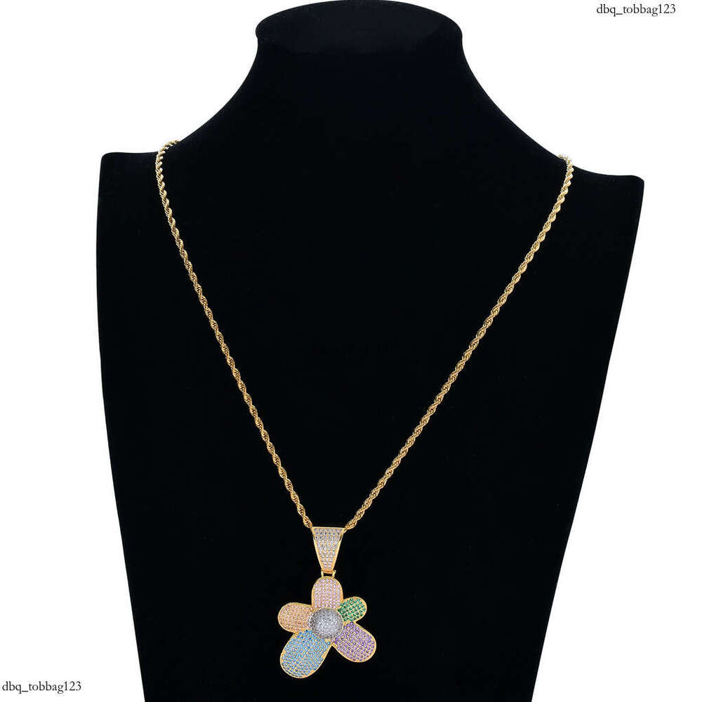 Ins Necklace Colorful Flower Micro-Paved Moissanite chain Pendant High-Quality Hip-Hop Jewelry