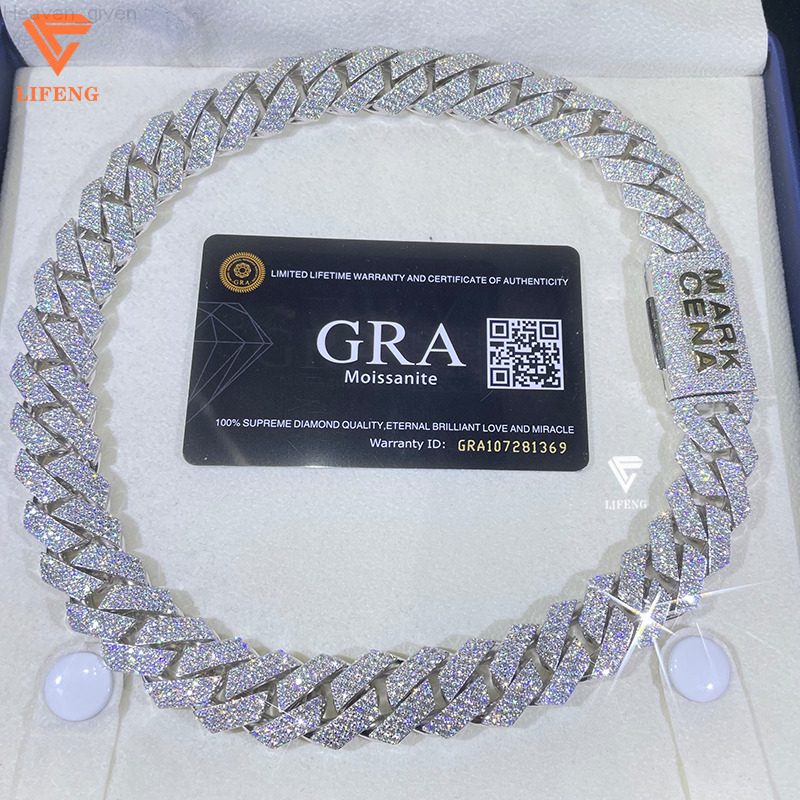 18mm 3-Rows Cuban Link Necklace for Men Custom Clasp 18K White Gold Plated Solid 925 Silver VVS Moissanite Diamond Miami