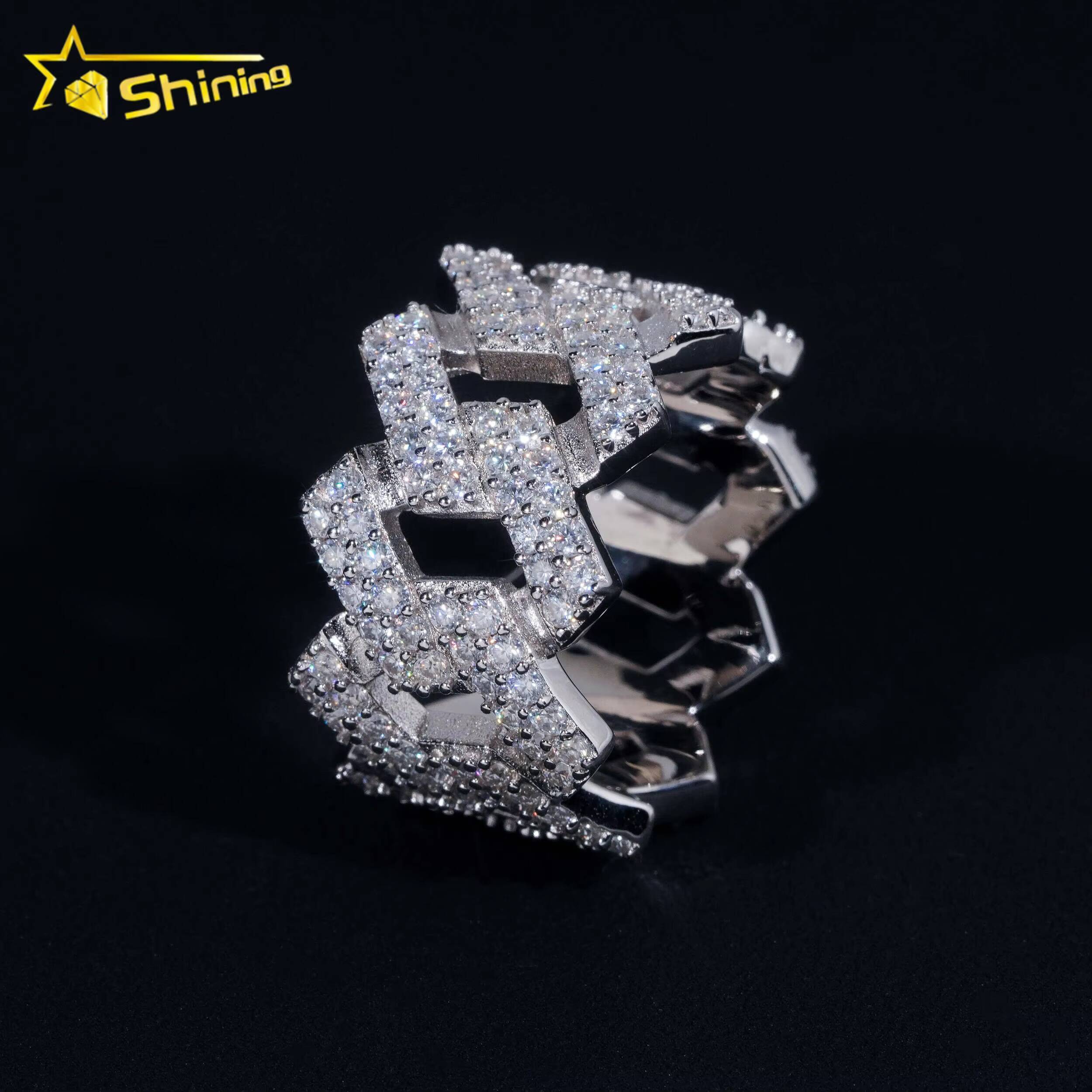 Hip Hop Style Pass Diamond Tester Hip Hop Jewelry 925 Silver Fully Iced Eternity VVS Diamond Moissanite Iced Out Cuban Ring