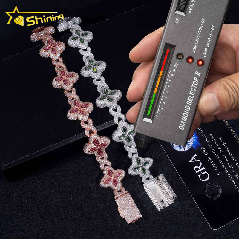 Shining 2024 new arrivals fashion jewelry sterling sier vvs moissanite dia four leaf clover tennis bracelet