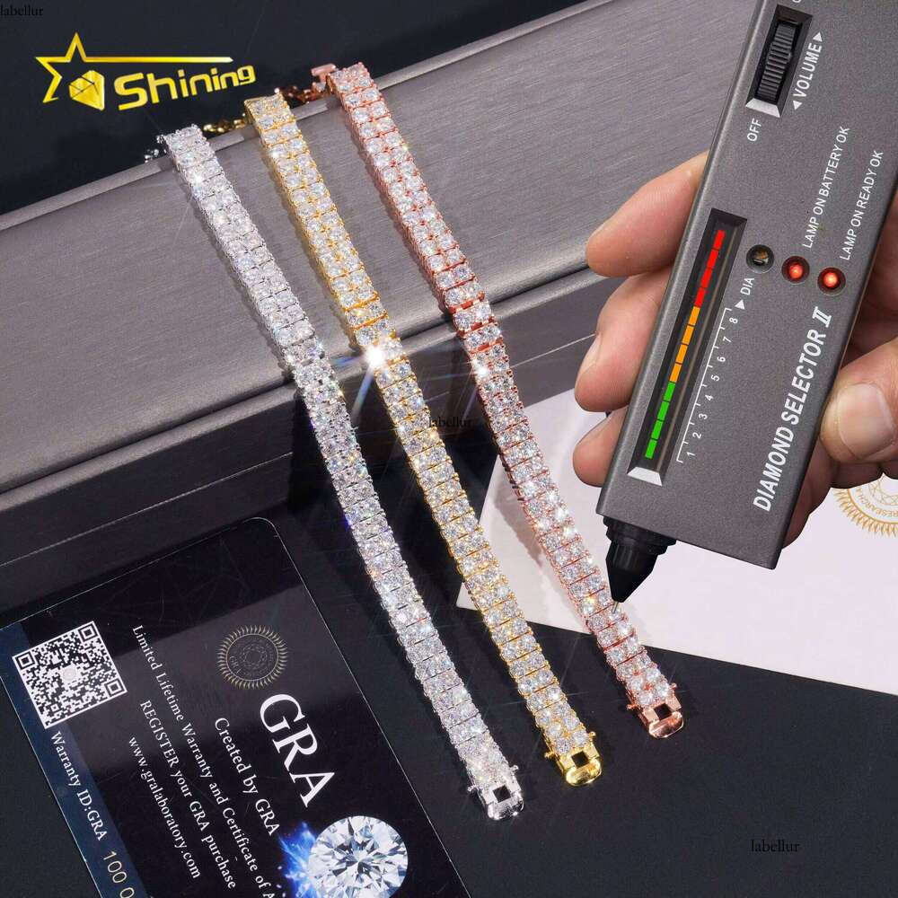 2rows Moissanite 6.6mm Bracelets Gold Plater Fine Jewelry Sterling Sier Tennis Chain Bracelet Hot Sale Design