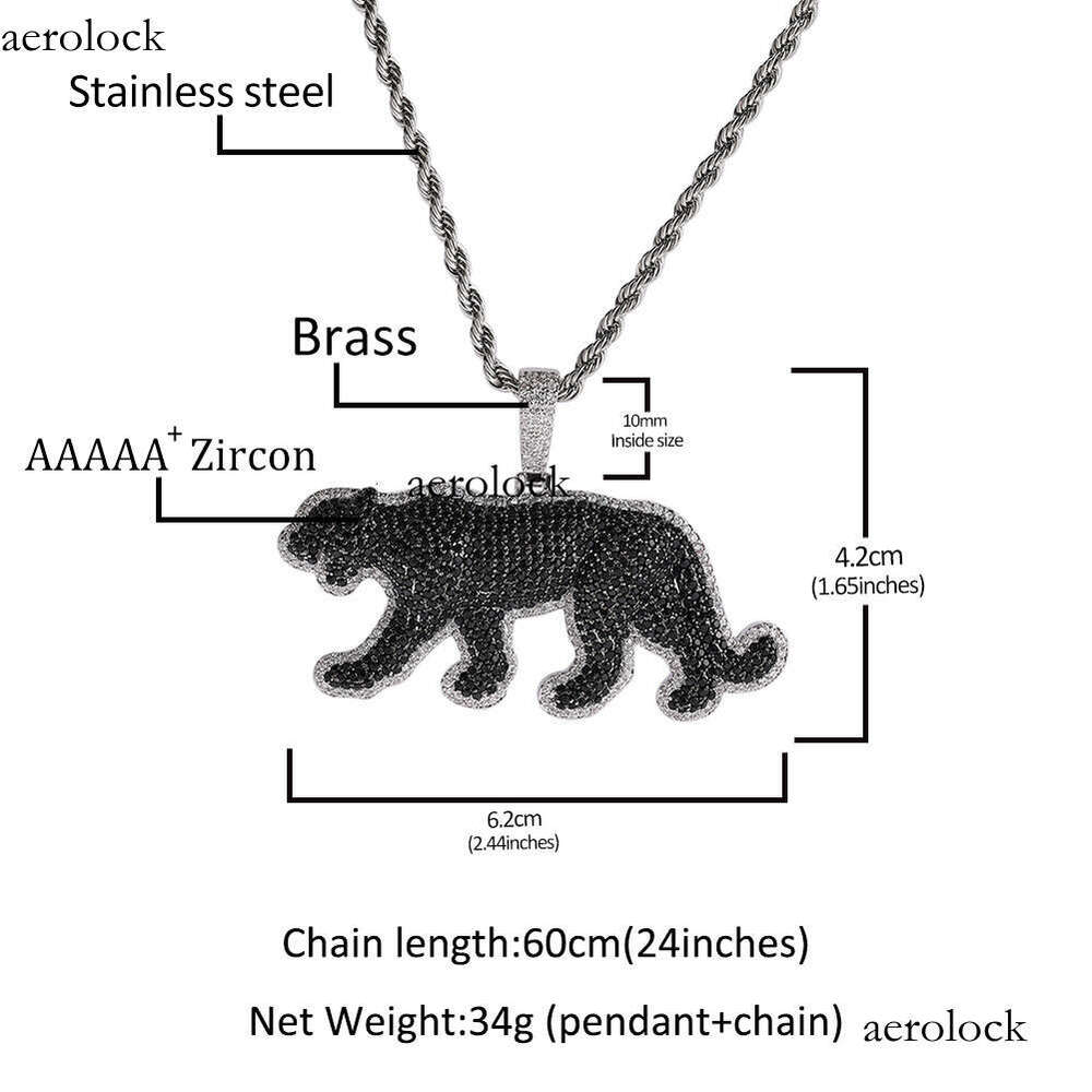 New Black Dia-Encrusted Leopard Pendant Jewelry Men's American Fashion Hip-Hop Sterling Silver Material Animal Necklace
