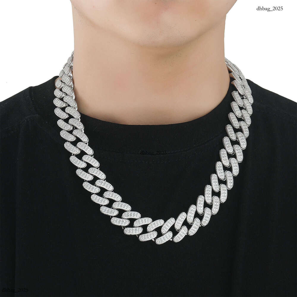 Necklace 20MM Cubic Moissanite chain Cuban Chain Trendy Personality Men's Hip Hop Jewelry