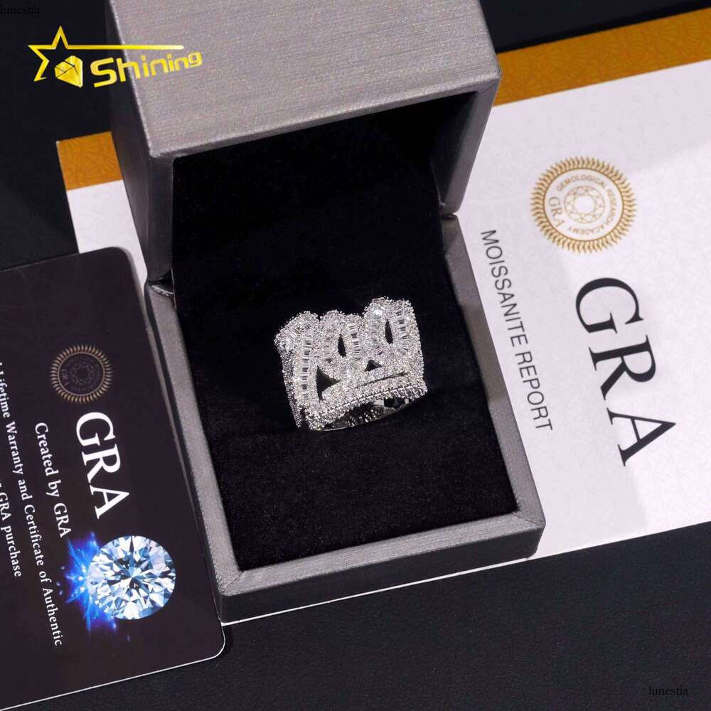 Rappers Hip Hop Jewelry Gold Plated Solid Sterling Sier Fully Iced Out Moissanite Ring
