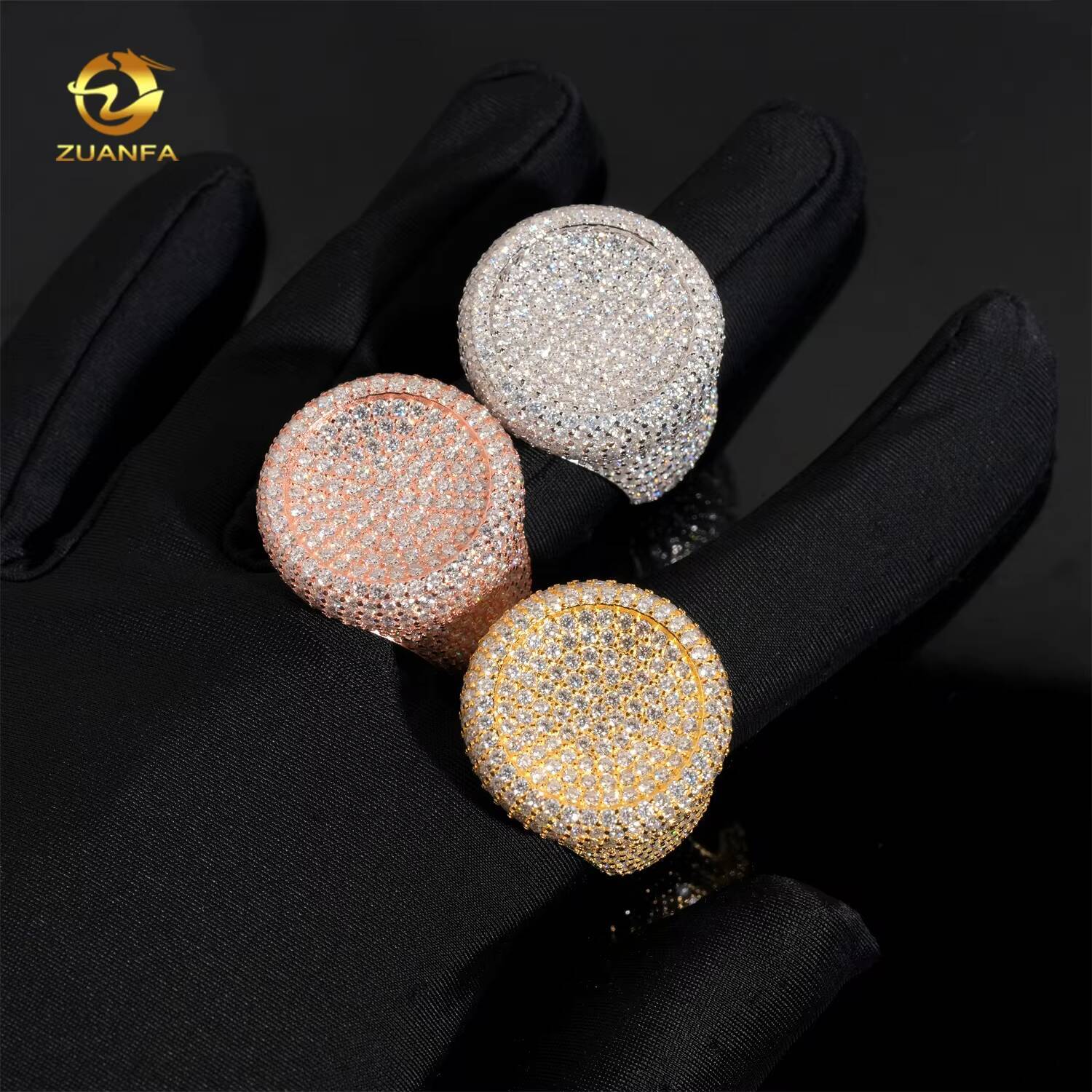Hot Selling Wholesale Price Iced Out Jewelry Round Shape 18k Gold Plating Hip Hop Moissanite Diamond Ring