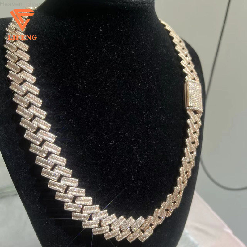 New Design Iced Out Moissanite Diamonds baguette Hip Hop Cuban Chain High Quality Vvs Moissanite Necklace