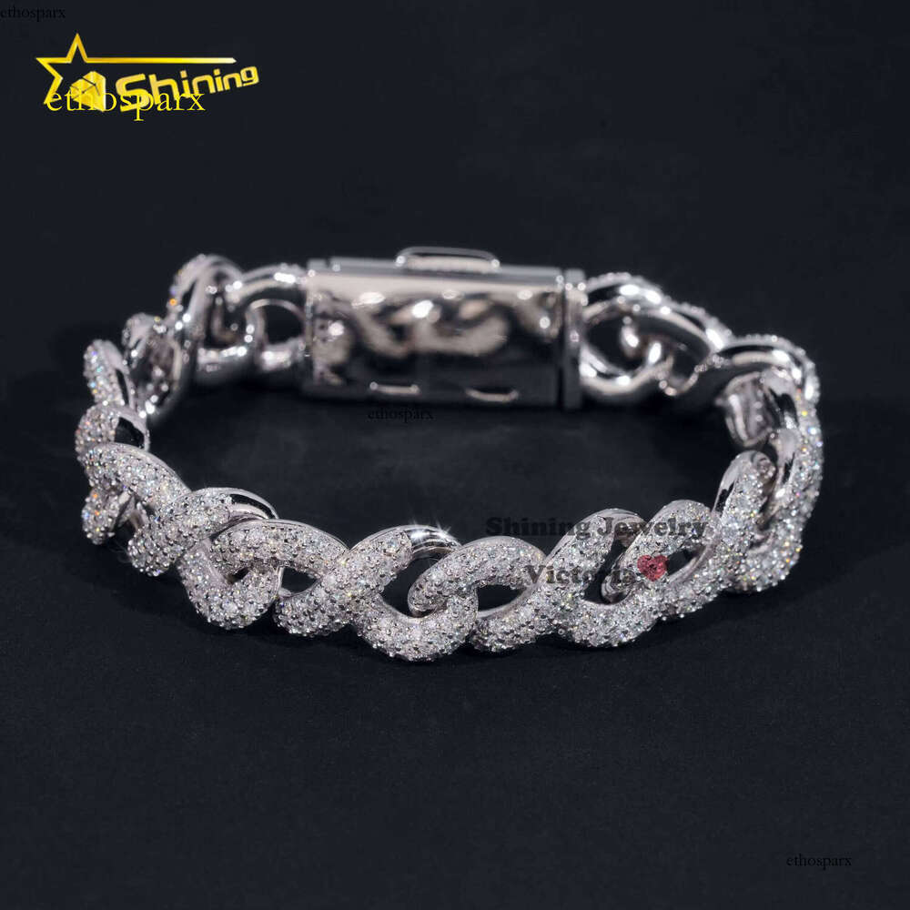 Fashion Best Selling Prong Setting White 12MM Cuban Iced Out Jewelry Moissanite Dia Hip Hop Infinity Link Bracelet
