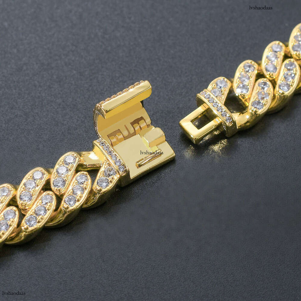 12mm Moissanite chain Men's Hip Hop Necklace Single Row Full Dia Cuban Chain