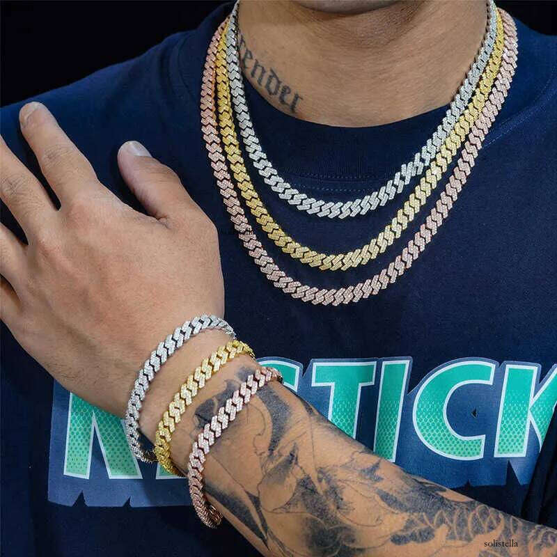 sier Cuban chain necklace 8mm double row dia moissanite full set mens trendy accessories