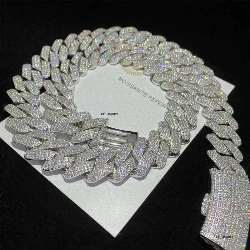 Full Iced Out d Color Vvs1 Moissanite Bracelet Bling Round Dia Hip Hop Necklace Solid Sier Men Cuban Link Chain