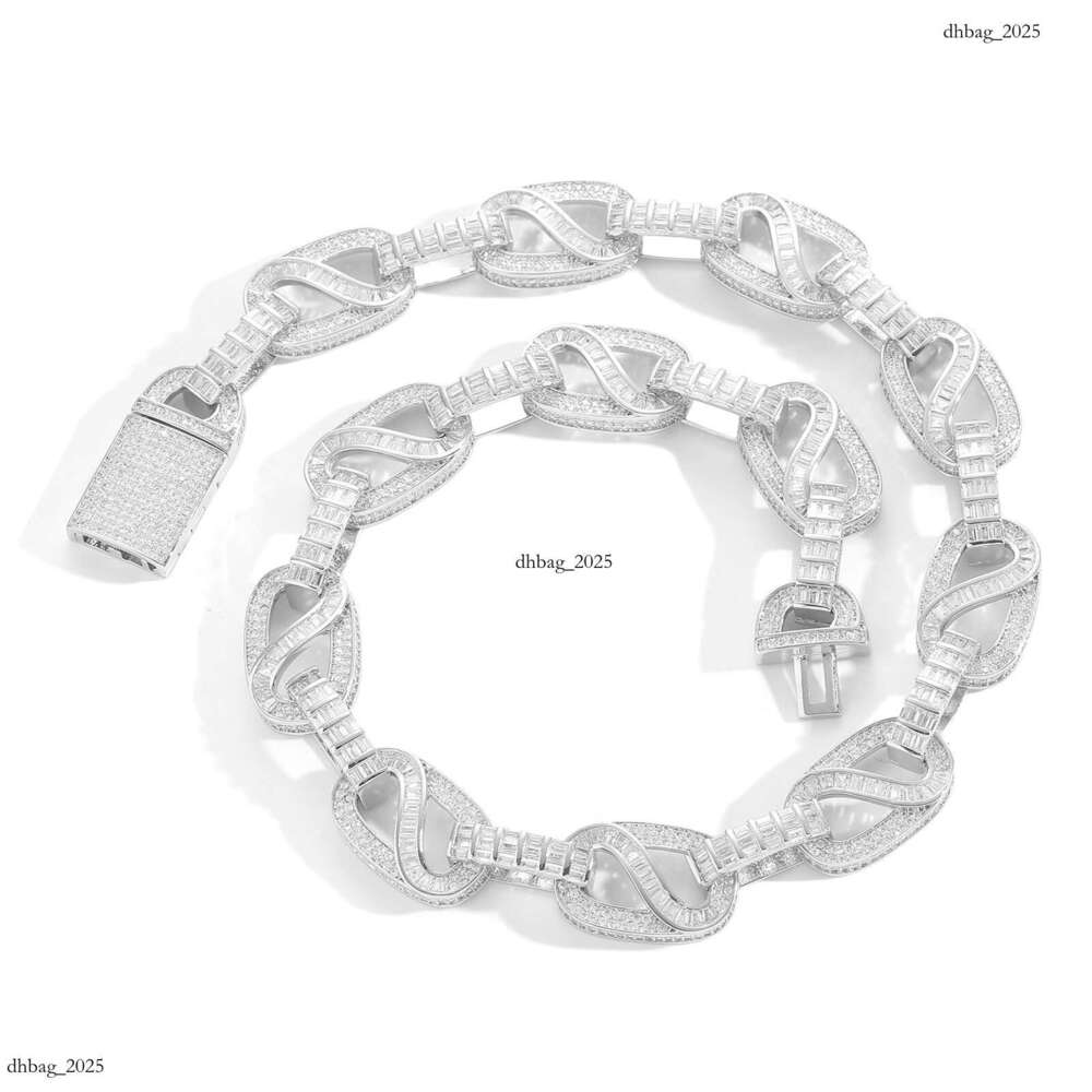 New Hip-Hop 15MMT Square Mixed Moissanite chain Chain Trendy Brand Personality Full Dia Men's Necklace Jewelry