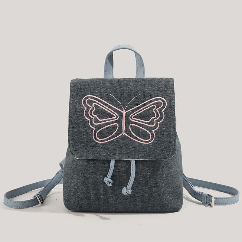 2025 New American Style Denim Butterfly Drawstring Backpack Single Shoulder ddmymoon