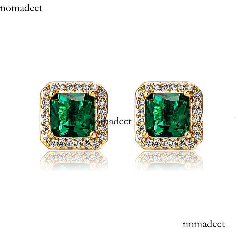 New Emerald Square Zircon Earrings Korean Fashion Elegant Simple Geometric National Trend Small Ear Jewelry