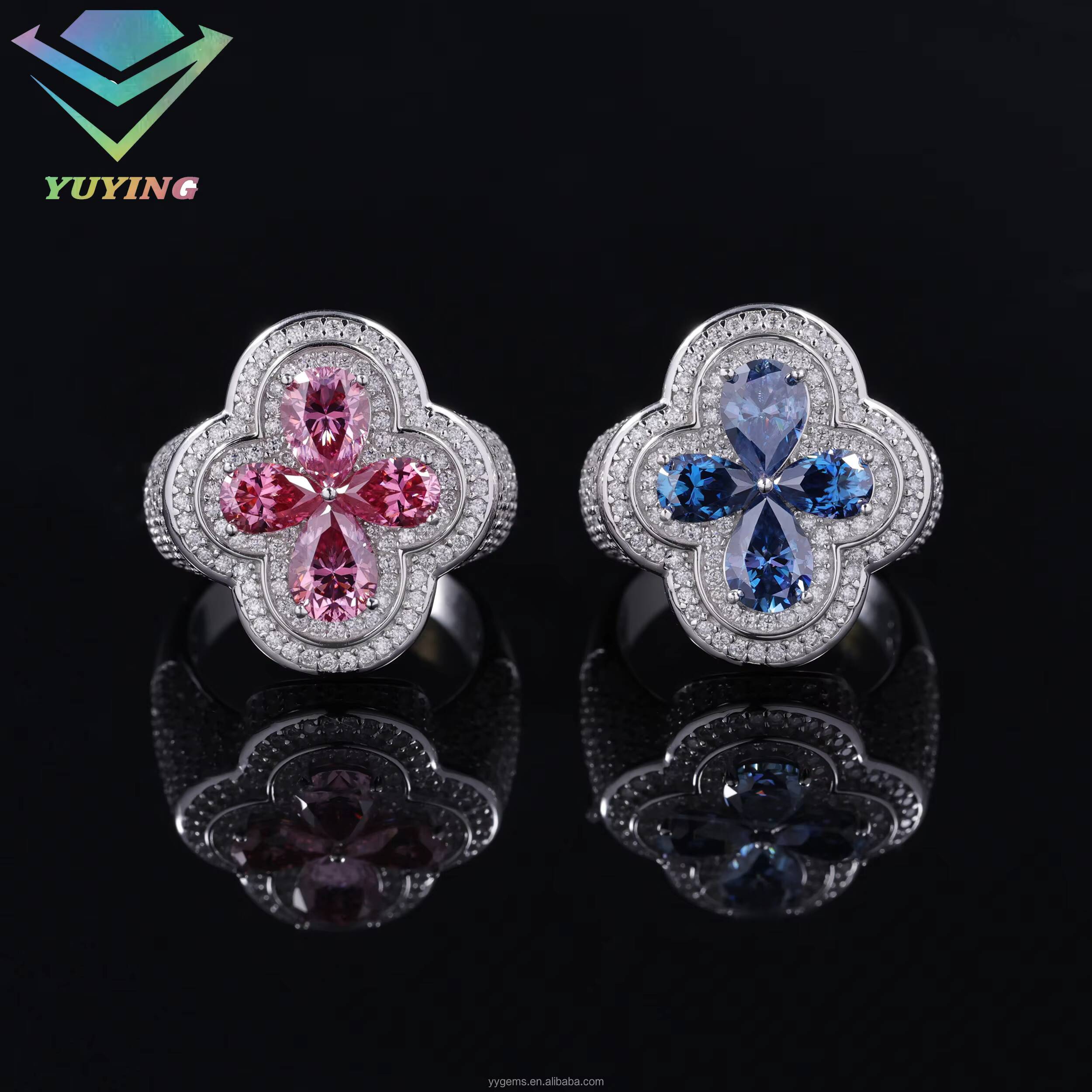 Fashion Clover Mossanite Ring Fine Jewelry 925 Sterling Silver Hip Hop Ring for Men Women VVS Moissanite Diamond Cuban Ring