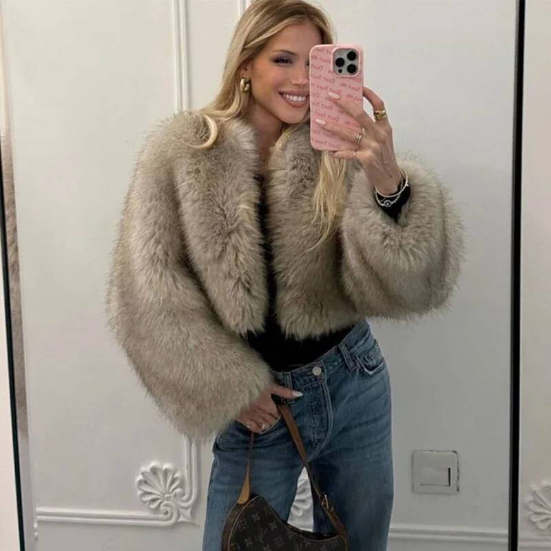 Chic Street Blogger Fashion Girls 2025 Winter Trendy Faux Raccoon Fox Fur Coat Jacket Women Thick Warm Cropped Fluffy Overcoats